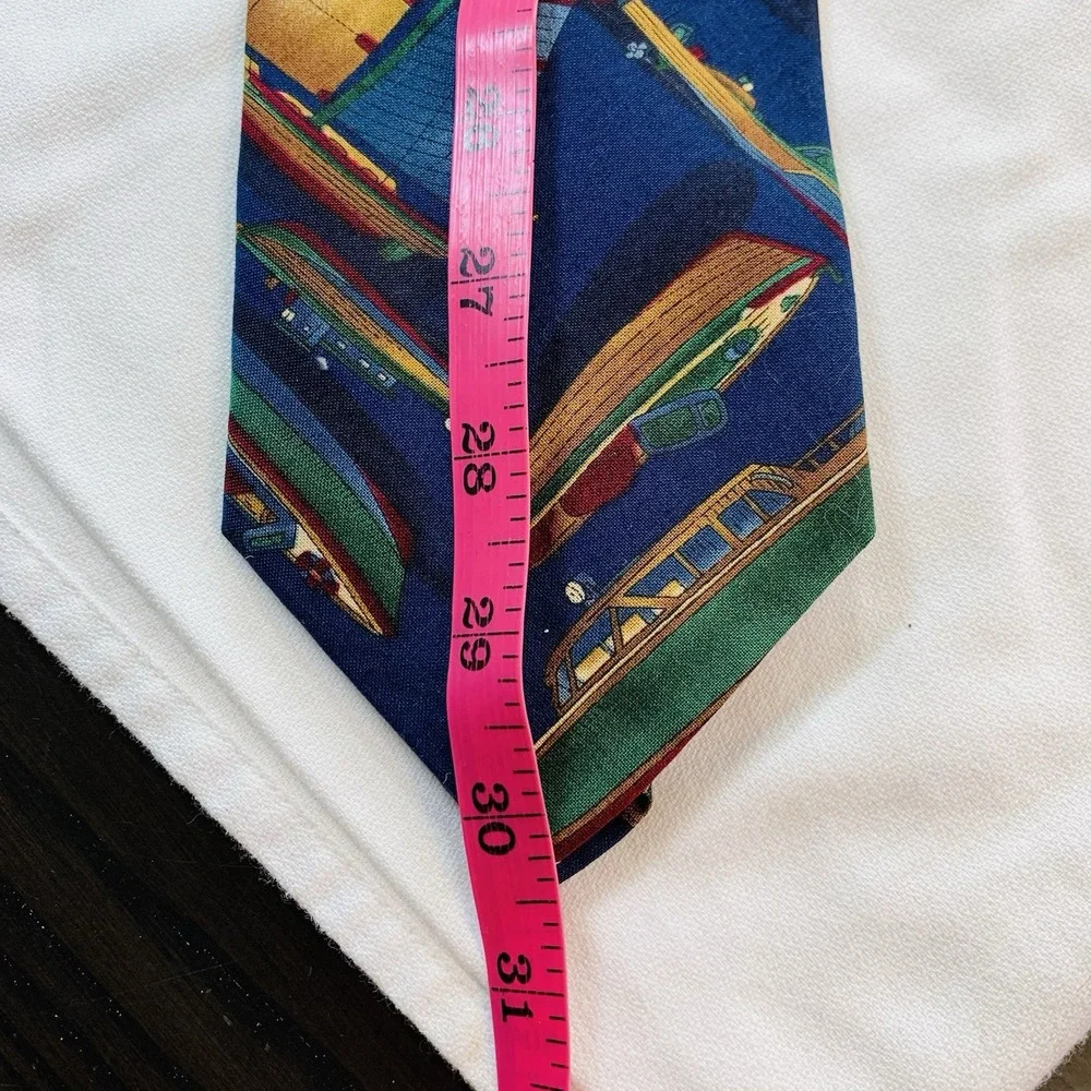 Brite Ties Antique Wooden Boats Sailing Theme Mens VTG Cotton 60x3.75